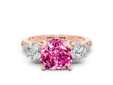 Rose gold Three-Stone Heart Cut Pink Sapphire Pavé Band with Four-Prong Setting_24