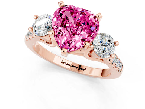 Rose gold Three-Stone Heart Cut Pink Sapphire Pavé Band with Four-Prong Setting_25