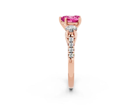 Rose gold Three-Stone Heart Cut Pink Sapphire Pavé Band with Four-Prong Setting_26