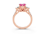 Rose gold Three-Stone Heart Cut Pink Sapphire Pavé Band with Four-Prong Setting_27