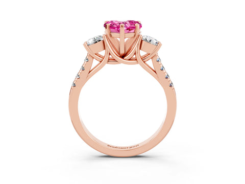 Rose gold Three-Stone Heart Cut Pink Sapphire Pavé Band with Four-Prong Setting_27