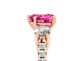 Rose gold Three-Stone Heart Cut Pink Sapphire Pavé Band with Four-Prong Setting_29