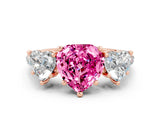 Rose gold Three-Stone Heart Cut Pink Sapphire Ring with Pavé Band and Prong Setting_36