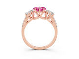 Rose gold Three-Stone Heart Cut Pink Sapphire Ring with Pavé Band and Prong Setting_39