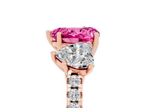 Rose gold Three-Stone Heart Cut Pink Sapphire Ring with Pavé Band and Prong Setting_41