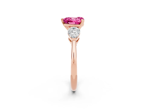Rose gold Three-Stone Heart Cut Pink Sapphire Ring with Pear Side Stones and Four-Prong Setting_26