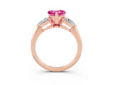 Rose gold Three-Stone Heart Cut Pink Sapphire Ring with Pear Side Stones and Four-Prong Setting_27