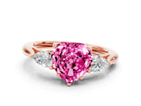 Rose gold Three-Stone Heart Cut Pink Sapphire Ring with Pear  Side Stones in Four-Prong Setting_12