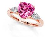 Rose gold Three-Stone Heart Cut Pink Sapphire Ring with Pear  Side Stones in Four-Prong Setting_13