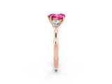 Rose gold Three-Stone Heart Cut Pink Sapphire Ring with Pear  Side Stones in Four-Prong Setting_14