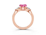Rose gold Three-Stone Heart Cut Pink Sapphire Ring with Pear  Side Stones in Four-Prong Setting_15