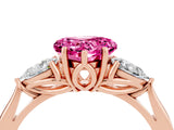 Rose gold Three-Stone Heart Cut Pink Sapphire Ring with Pear  Side Stones in Four-Prong Setting_16