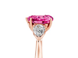 Rose gold Three-Stone Heart Cut Pink Sapphire Ring with Pear  Side Stones in Four-Prong Setting_17