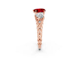 Rose gold Three-Stone Heart Cut Ruby Braided Band Ring with Four-Prong Setting_14