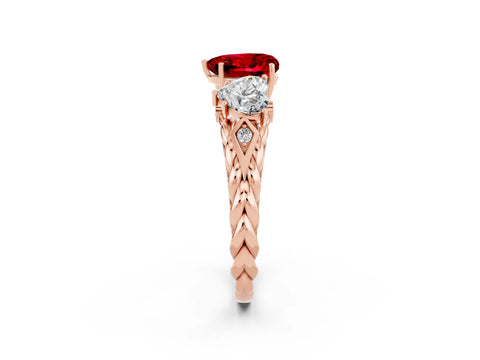 Rose gold Three-Stone Heart Cut Ruby Braided Band Ring with Four-Prong Setting_14
