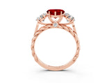 Rose gold Three-Stone Heart Cut Ruby Braided Band Ring with Four-Prong Setting_15