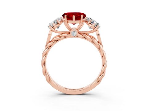 Rose gold Three-Stone Heart Cut Ruby Braided Band Ring with Four-Prong Setting_15