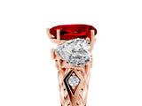 Rose gold Three-Stone Heart Cut Ruby Braided Band Ring with Four-Prong Setting_17
