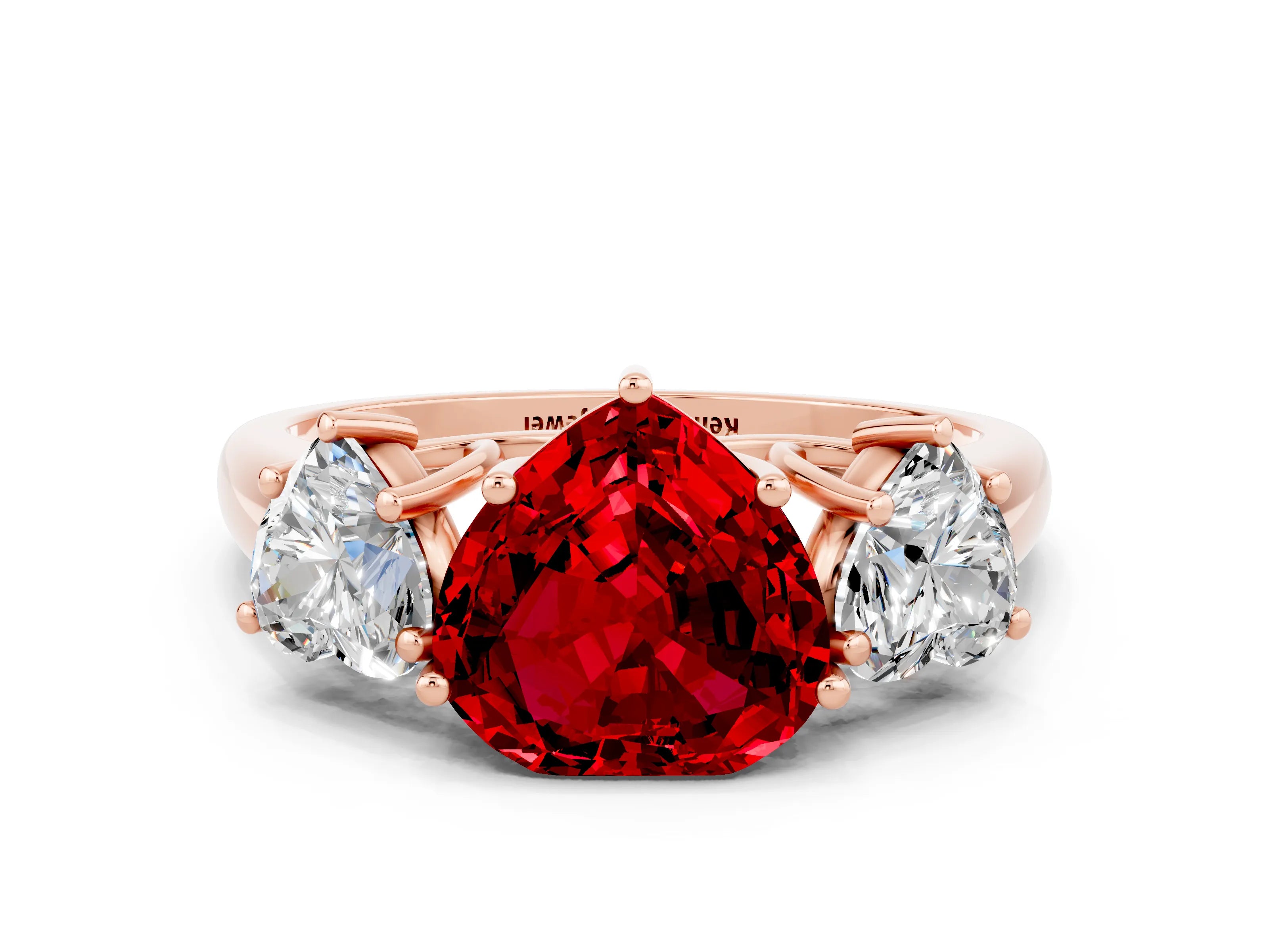 Rose gold Three-Stone Heart Cut Ruby Engagement Ring with Prong Setting