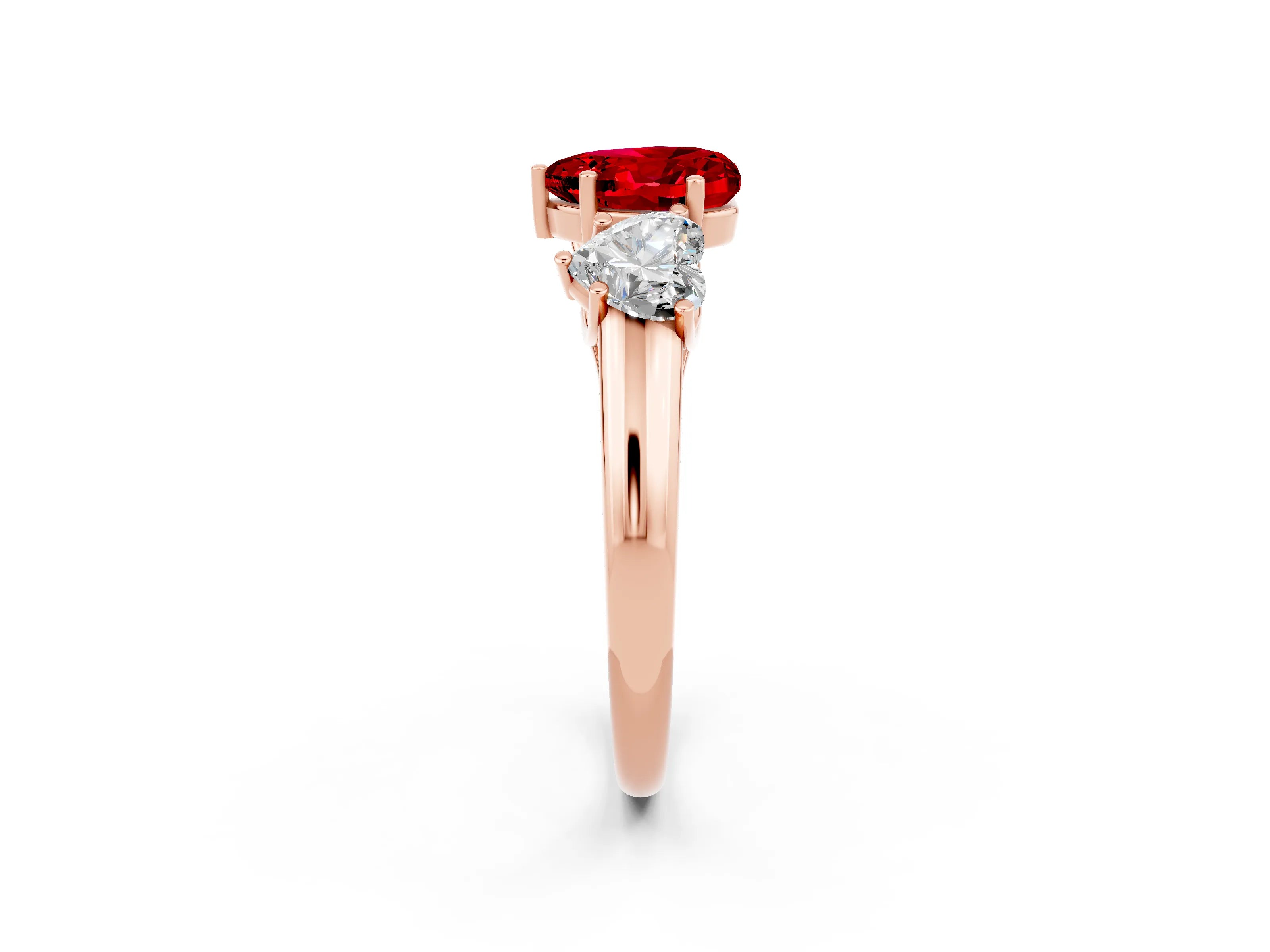 Rose gold Three-Stone Heart Cut Ruby Engagement Ring with Prong Setting_2