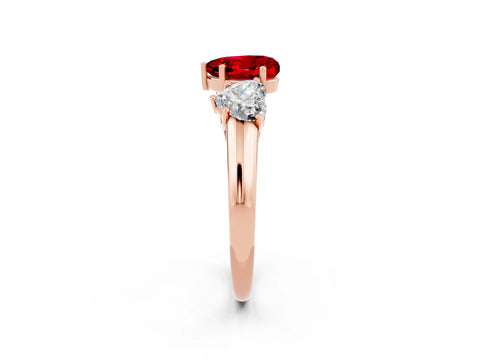 Rose gold Three-Stone Heart Cut Ruby Engagement Ring with Prong Setting_2