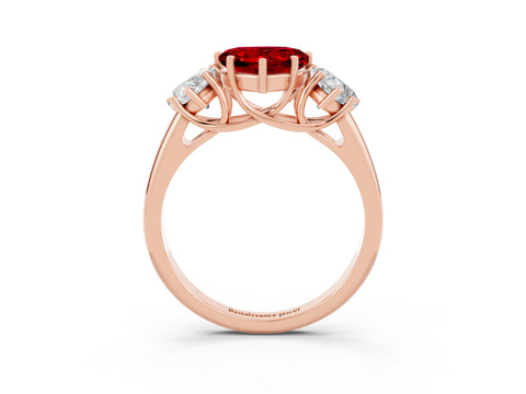 Rose gold Three-Stone Heart Cut Ruby Engagement Ring with Prong Setting_3