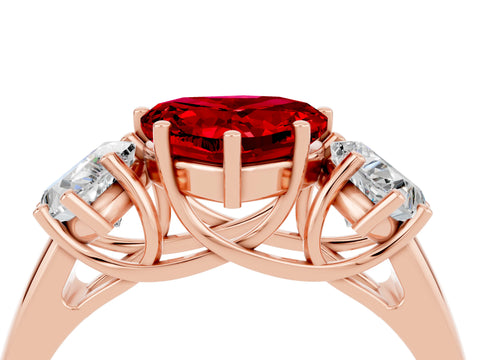 Rose gold Three-Stone Heart Cut Ruby Engagement Ring with Prong Setting_4