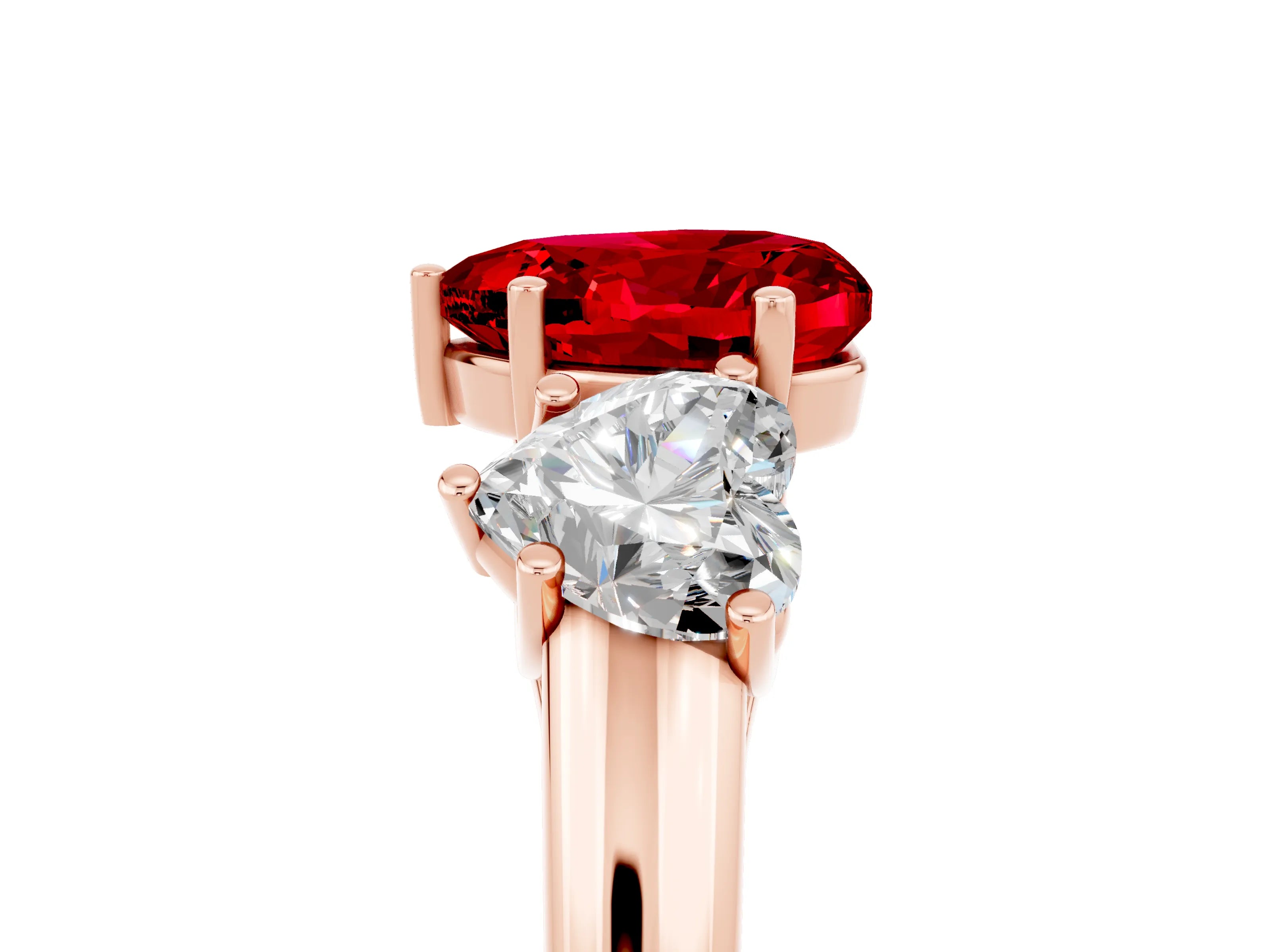 Rose gold Three-Stone Heart Cut Ruby Engagement Ring with Prong Setting_5