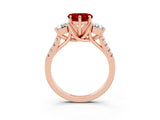 Rose gold Three-Stone Heart Cut Ruby Pavé Band with Four-Prong Setting_3