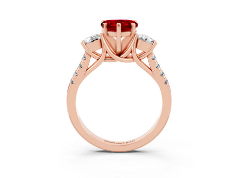 Rose gold Three-Stone Heart Cut Ruby Pavé Band with Four-Prong Setting_3