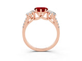Rose gold Three-Stone Heart Cut Ruby Ring with Pavé Band and Prong Setting_15