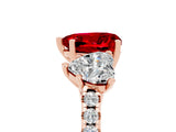 Rose gold Three-Stone Heart Cut Ruby Ring with Pavé Band and Prong Setting_17
