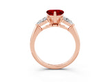 Rose gold Three-Stone Heart Cut Ruby Ring with Pear Side Stones and Four-Prong Setting_3