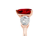 Rose gold Three-Stone Heart Cut Ruby Ring with Pear Side Stones and Four-Prong Setting_5
