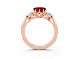 Rose gold Three-Stone Heart Cut Ruby Ring with Pear  Side Stones in Four-Prong Setting_15