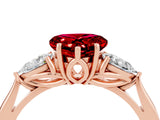 Rose gold Three-Stone Heart Cut Ruby Ring with Pear  Side Stones in Four-Prong Setting_16