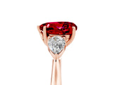 Rose gold Three-Stone Heart Cut Ruby Ring with Pear  Side Stones in Four-Prong Setting_17