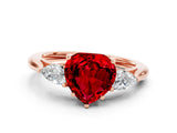 Rose gold Three-Stone Heart Cut Ruby Ring with Pear  Side Stones in Four-Prong Setting_36