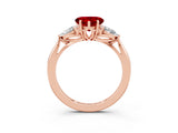 Rose gold Three-Stone Heart Cut Ruby Ring with Pear  Side Stones in Four-Prong Setting_39