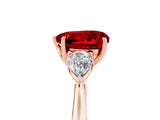 Rose gold Three-Stone Heart Cut Ruby Ring with Pear  Side Stones in Four-Prong Setting_41