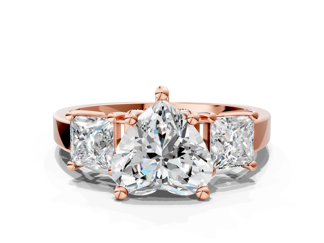 Rose gold Three-Stone Heart Cut Solitaire Ring with Prong Setting_3