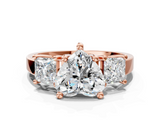 Rose gold Three-Stone Heart Cut Solitaire Ring with Prong Setting_3
