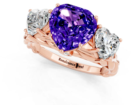 Rose gold Three-Stone Heart Cut Tanzanite Braided Band Ring with Four-Prong Setting_13
