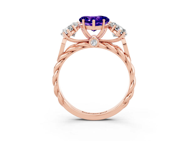 Rose gold Three-Stone Heart Cut Tanzanite Braided Band Ring with Four-Prong Setting