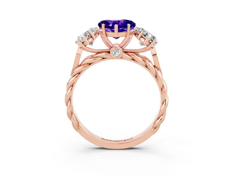 Rose gold Three-Stone Heart Cut Tanzanite Braided Band Ring with Four-Prong Setting_15