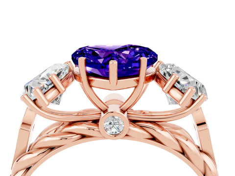 Rose gold Three-Stone Heart Cut Tanzanite Braided Band Ring with Four-Prong Setting_16