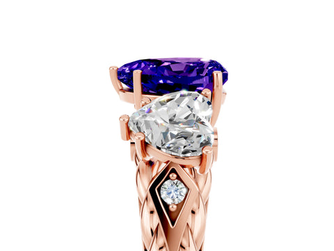 Rose gold Three-Stone Heart Cut Tanzanite Braided Band Ring with Four-Prong Setting_17