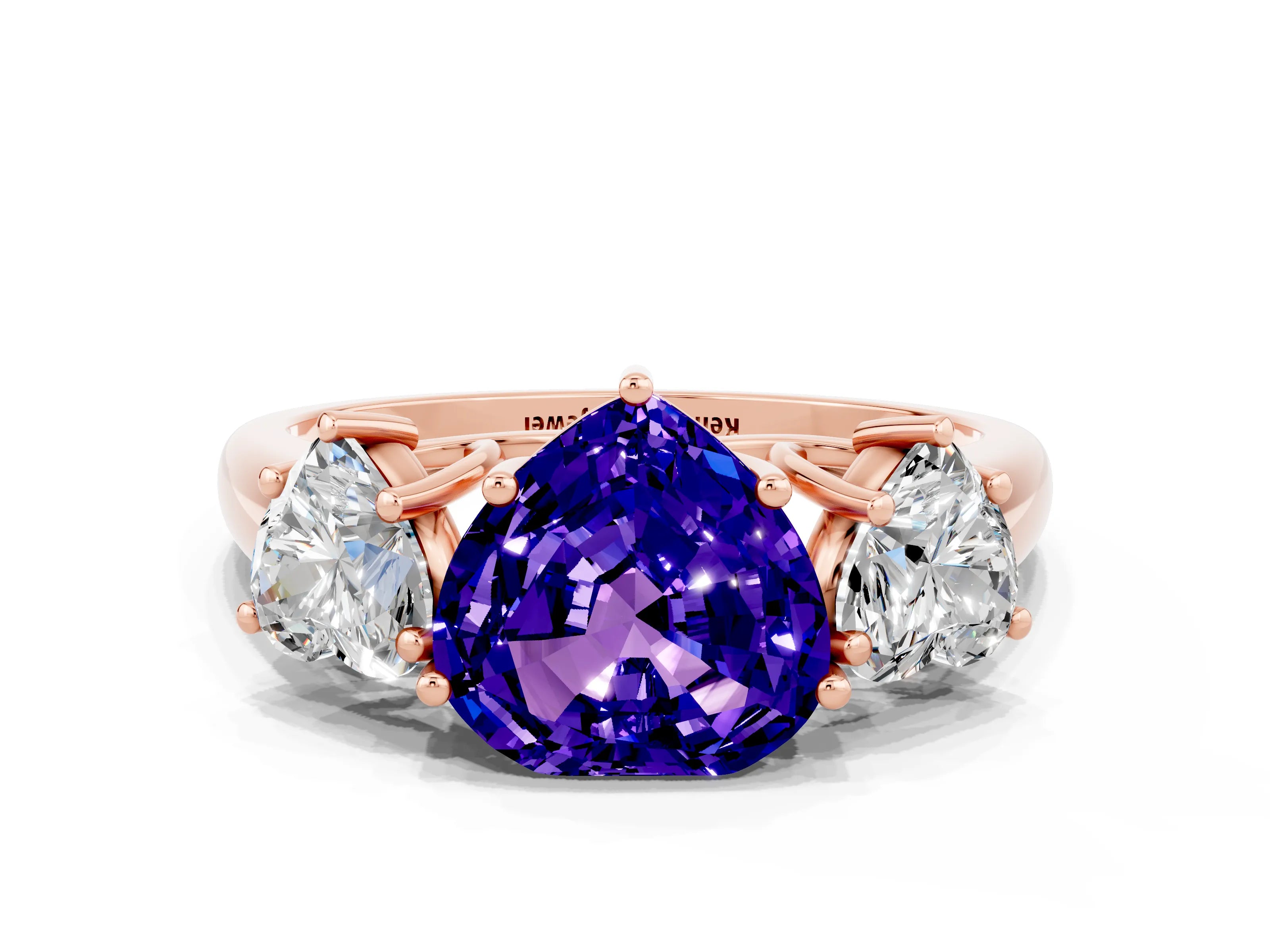 Rose gold Three-Stone Heart Cut Tanzanite Engagement Ring with Prong Setting