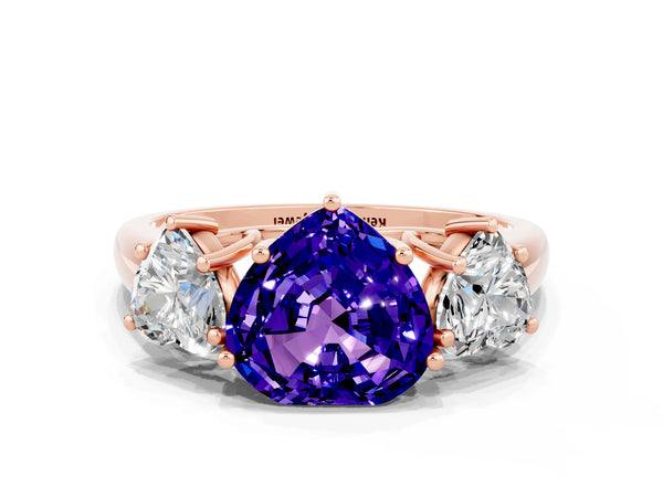 Rose gold Three-Stone Heart Cut Tanzanite Engagement Ring with Prong Setting