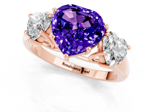 Rose gold Three-Stone Heart Cut Tanzanite Engagement Ring with Prong Setting_1